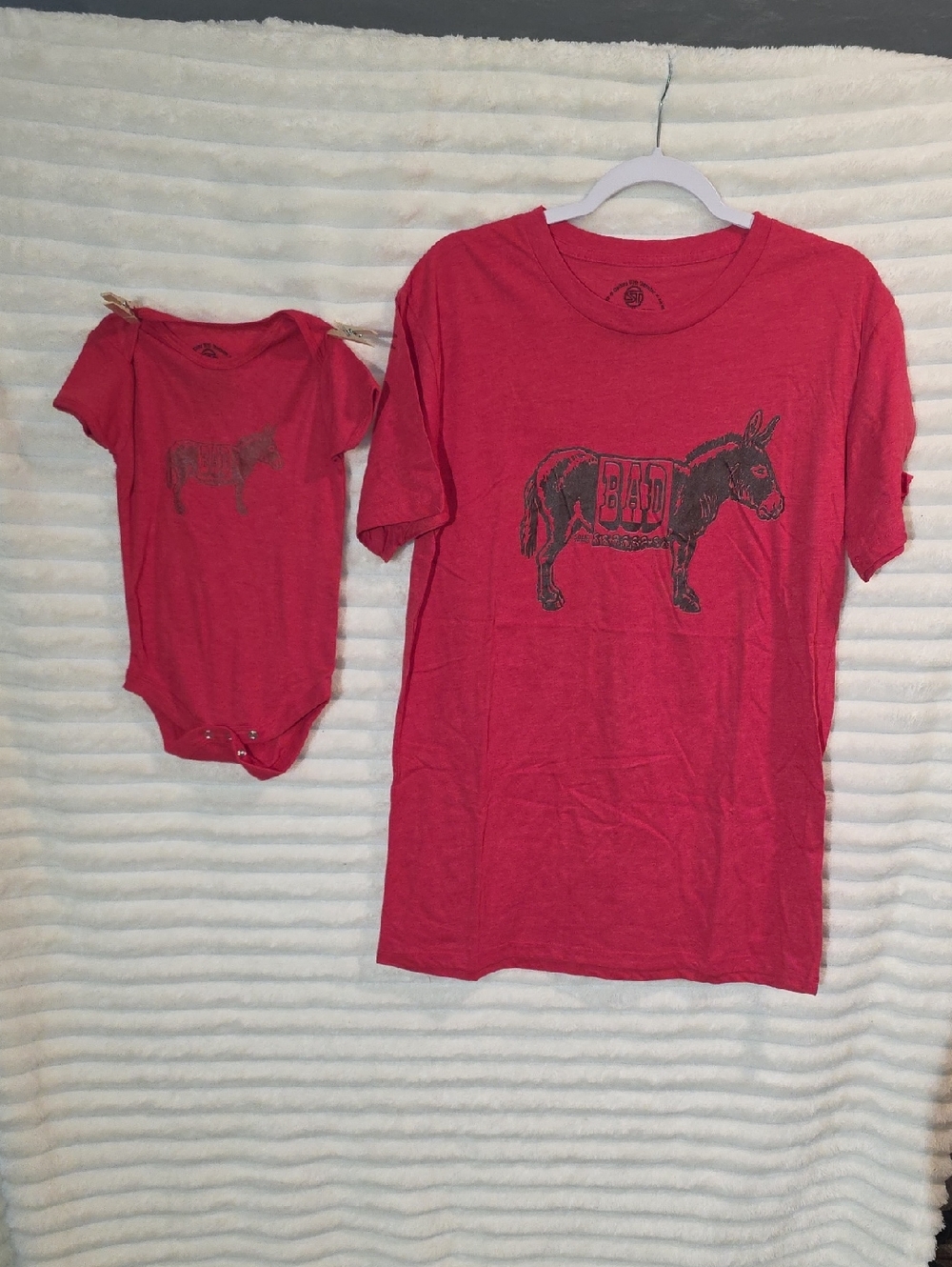 0166 Matching Red Donkey Graphic Tee & Baby Onesie Set